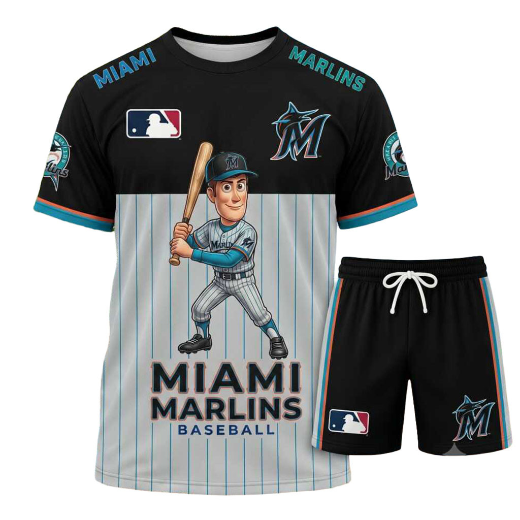 Miami Marlins Baseball Cartoon Player Shirt And Shorts Miami Marlins Merch Gift For Game Day