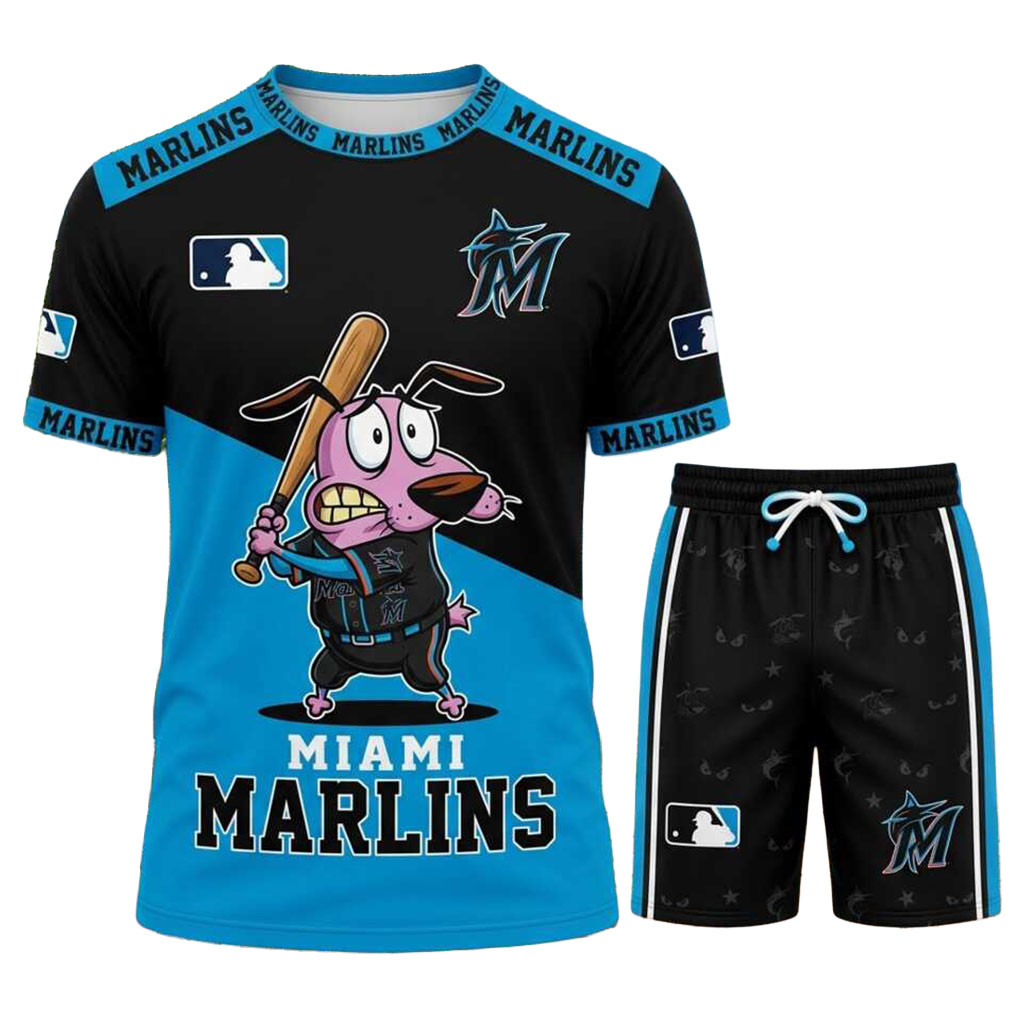 Miami Marlins Courage The Cowardly Dog Shirt And Shorts Set Miami Marlins Merch Fan Apparel