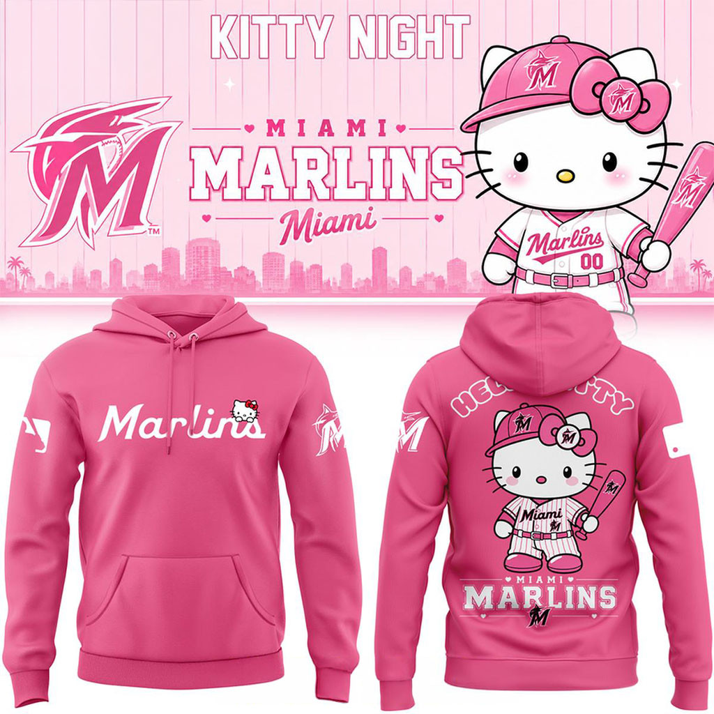 Miami Marlins Hello Kitty 2026 All Pink Game Night Hoodie Miami Marlins Merch Gifts For Her