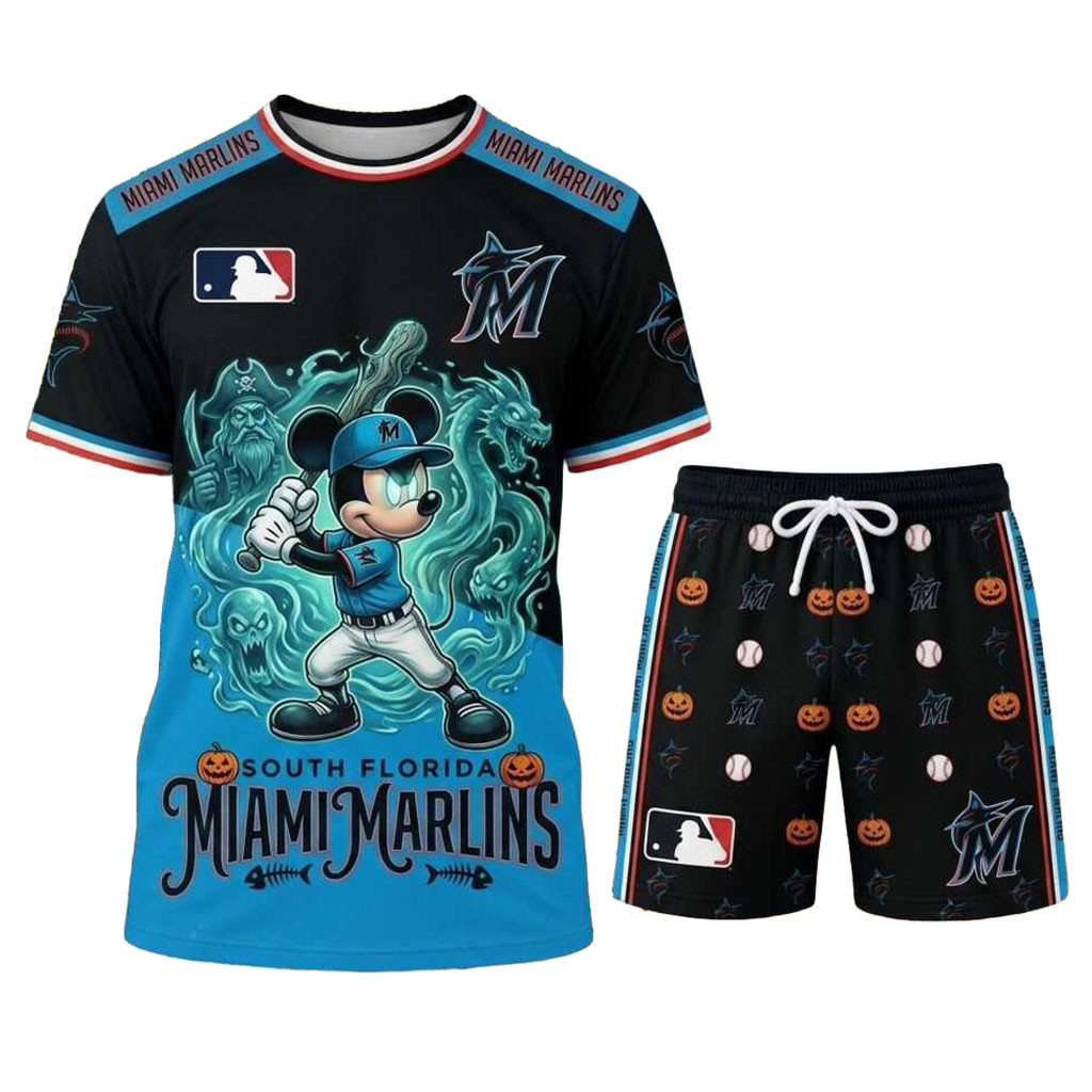 Miami Marlins Mickey Mouse Halloween Ghostly Sea Shirt And Shorts Miami Marlins Merch Fan Gifts Miami Marlins Mickey Mouse Halloween Ghostly Sea Shirt And Shorts Miami Marlins Merch Fan Gifts