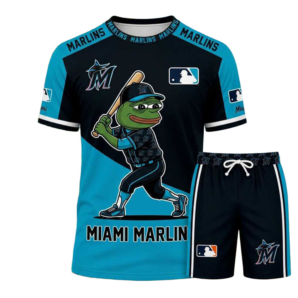 Miami Marlins Pepe The Frog Shirt And Shorts Set Miami Marlins Merch Baseball Fans Gifts