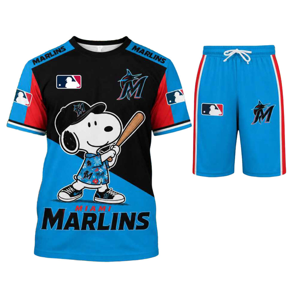 Miami Marlins Snoopy Baseball Cartoon Character Shirt And Shorts Miami Marlins Merch Fan Gear Miami Marlins Snoopy Baseball Cartoon Character Shirt And Shorts Miami Marlins Merch Fan Gear