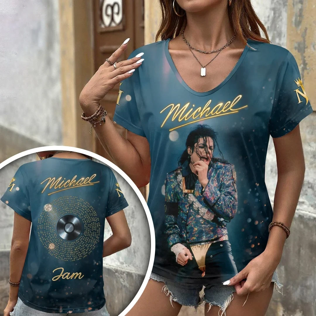 Michael Jackson Jam V-Neck T-Shirt Michael Jackson Merch King Of Pop Music Fan Gift