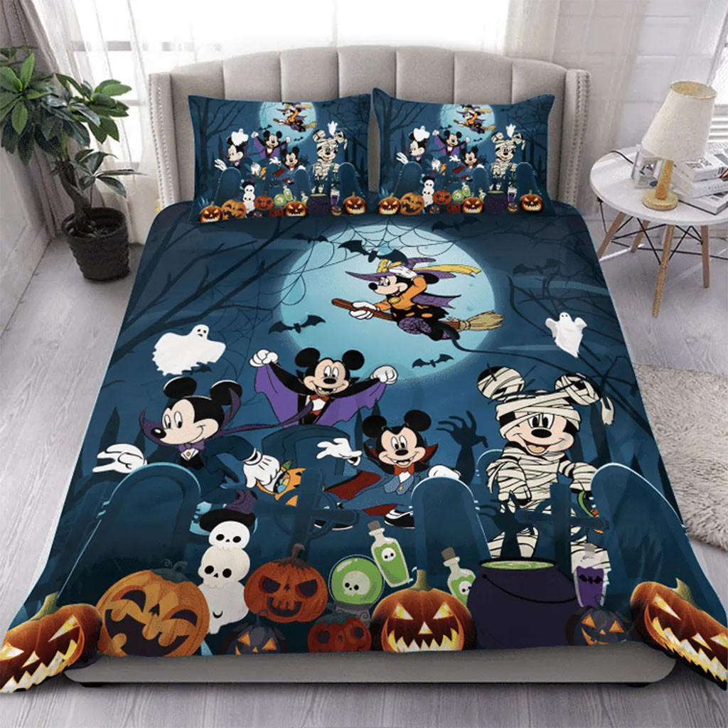 Mickey Mouse Halloween Spooky Cemetery Bedding Set Halloween Bedroom Decor Gifts For Fans