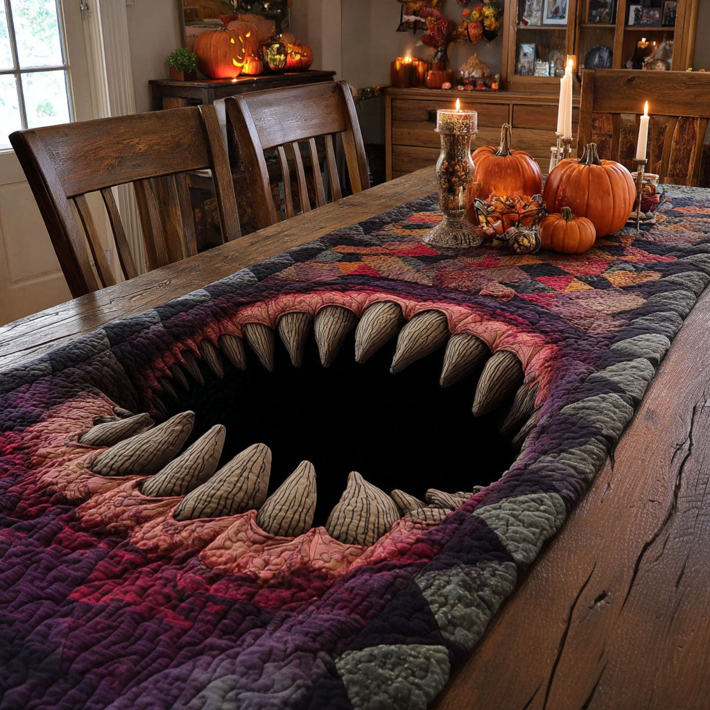 Midnight Maw Quilted Table Runner Autumn Table Cover Good Gifts For Halloween