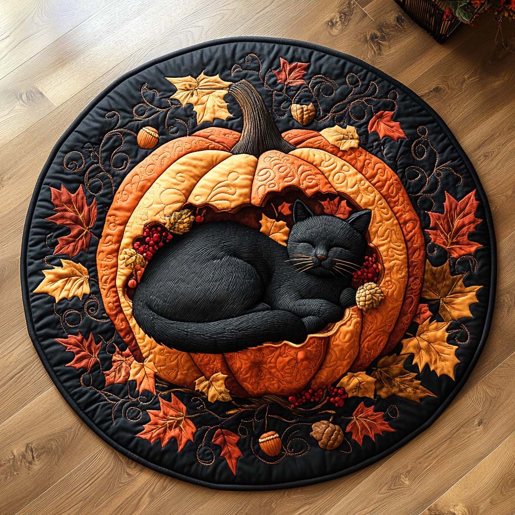 Midnight Prowl Quilted Round Mat Best Halloween House Decorations Best House Warming Gift