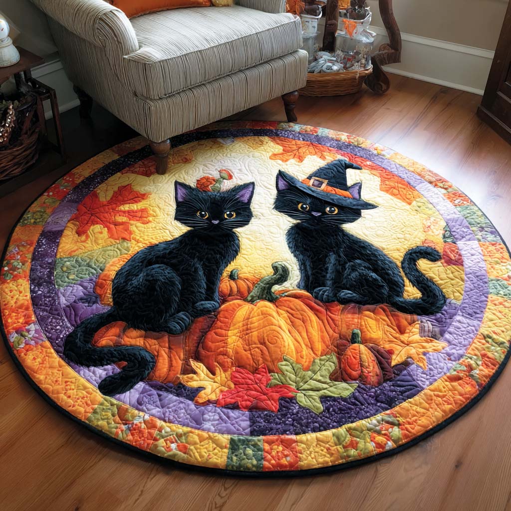 Midnight Prowler Quilted Round Mat Large Round Carpet Rugs Halloween Themed Gifts