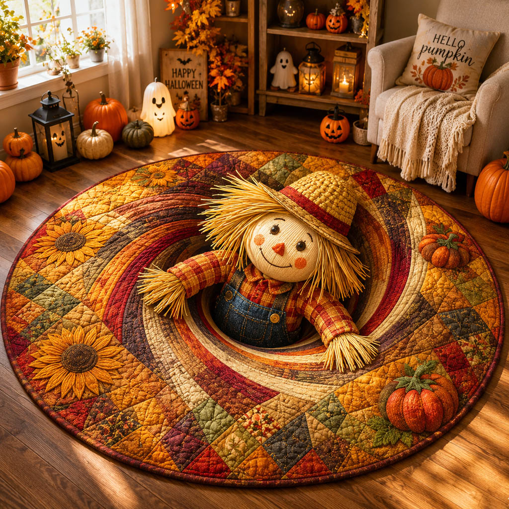 Midnight Scarecrow Passage Quilted Round Mat Round Rugs Large Cute Halloween Presents