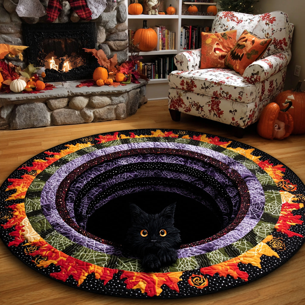 Midnight Spiral Quilted Round Mat Best Halloween House Decorations Spooky Gifts For Her