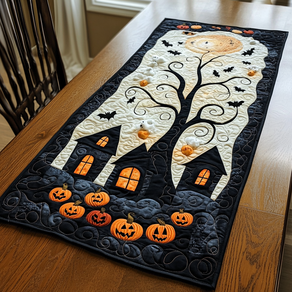 Midnight Windows Quilted Table Runner Scary Dinner Table Unique Halloween Gifts
