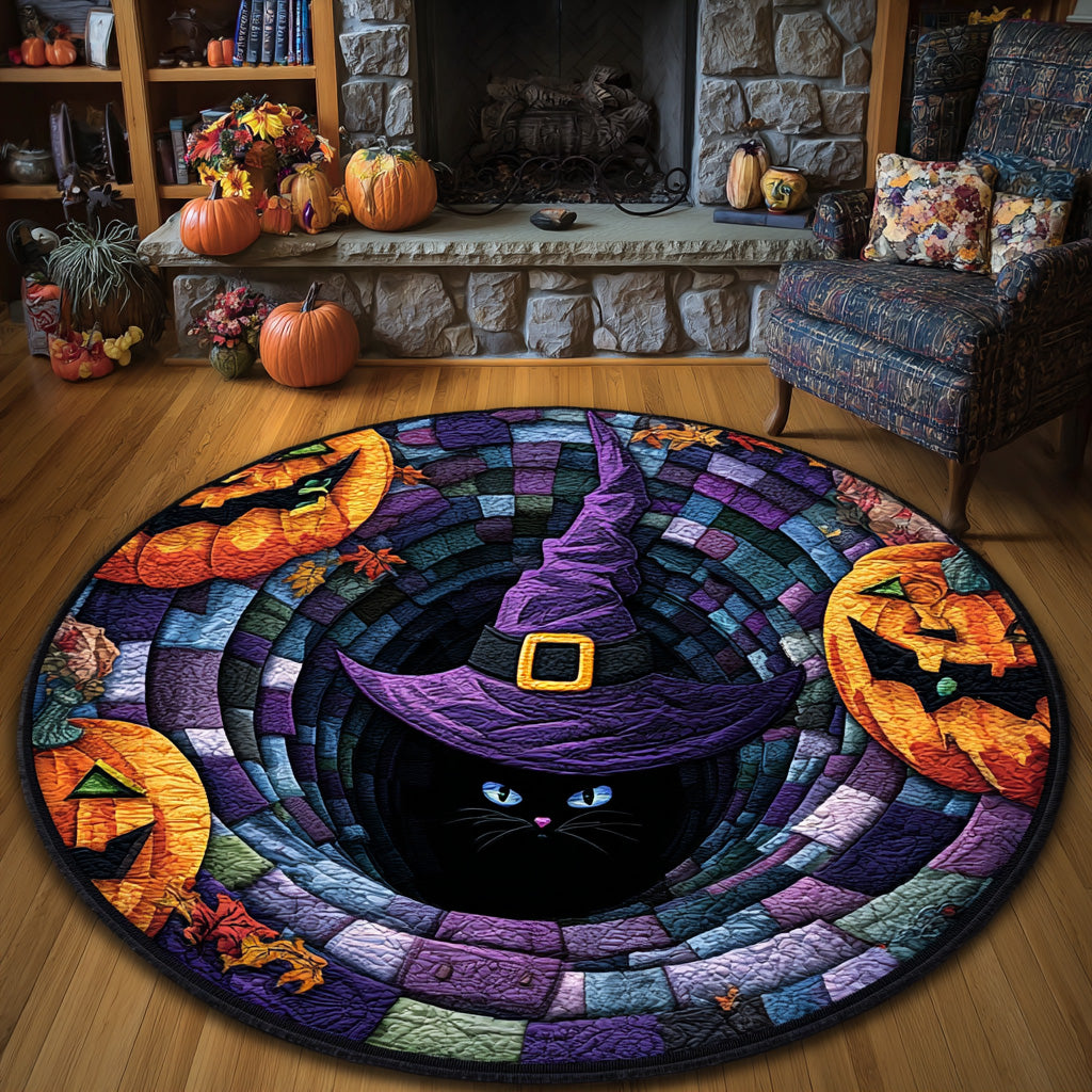 Midnight Witch Quilted Round Mat Fall Pumpkins Decor Gift Halloween