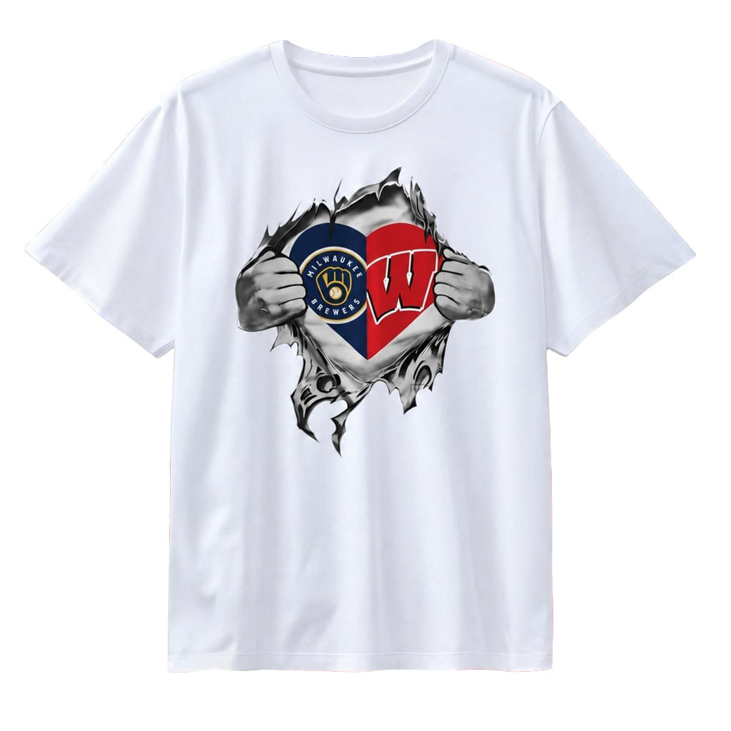 Milwaukee Brewers And Wisconsin Badgers Heart T-Shirt Game Day Gifts For Sports Fans