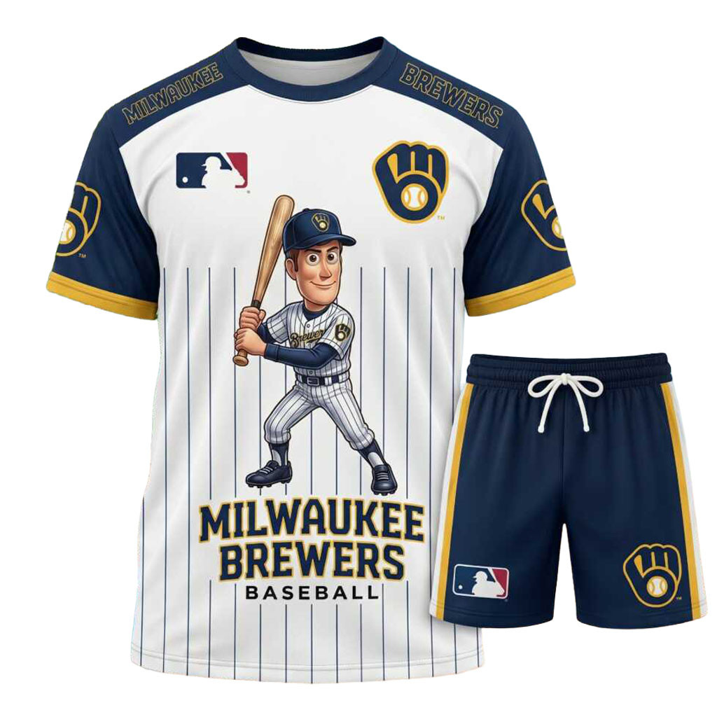 Milwaukee Brewers Baseball Cartoon Player Shirt And Shorts Milwaukee Brewers Merch Fan Gifts