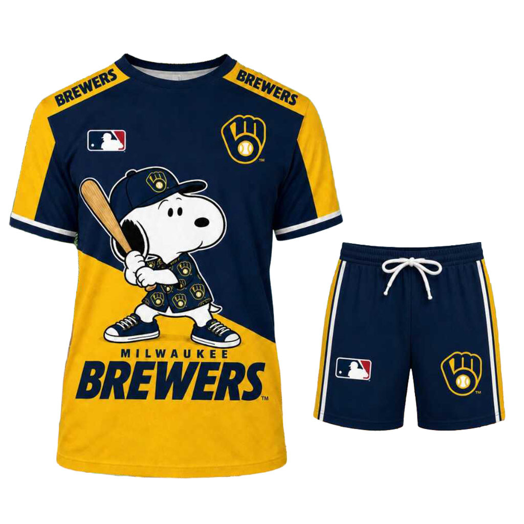 Milwaukee Brewers Snoopy Baseball Cartoon Sports Shirt And Shorts Milwaukee Brewers Merch Gifts Milwaukee Brewers Snoopy Baseball Cartoon Sports Shirt And Shorts Milwaukee Brewers Merch Gifts