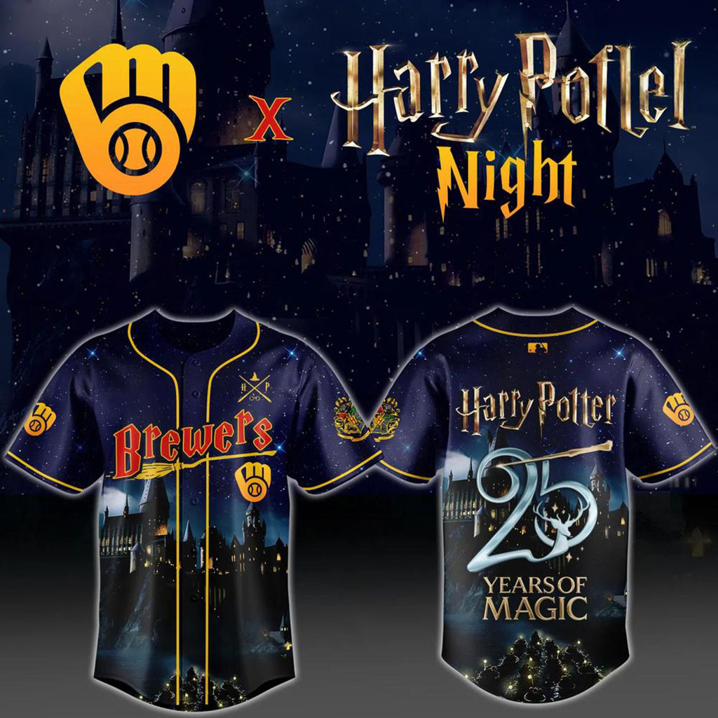 Milwaukee Brewers X Harry Potter 25 Years of Magic Baseball Jersey Brewers Merch Fan Gifts Milwaukee Brewers X Harry Potter 25 Years of Magic Baseball Jersey Brewers Merch Fan Gifts