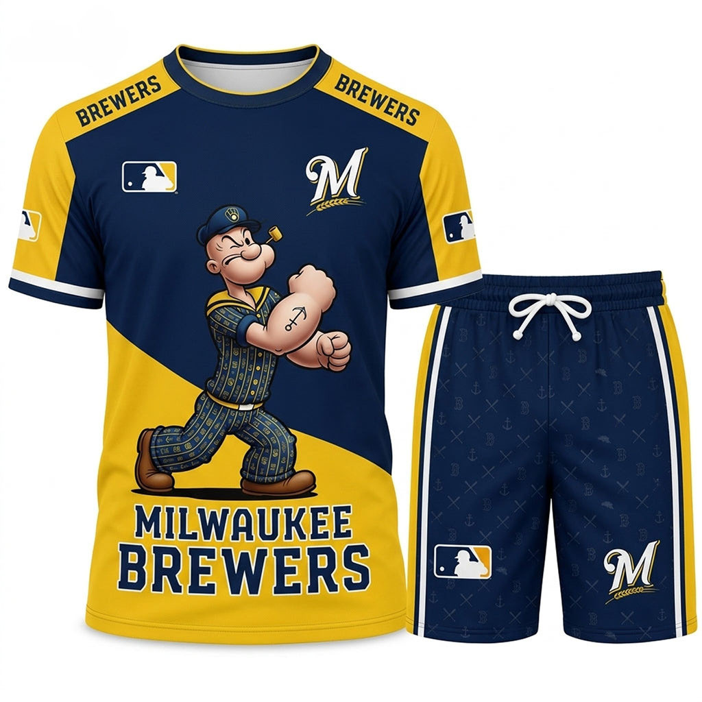 Milwaukee Brewers X Popeye The Sailor T-Shirt And Shorts Set Brewers Merch Baseball Fan Gear