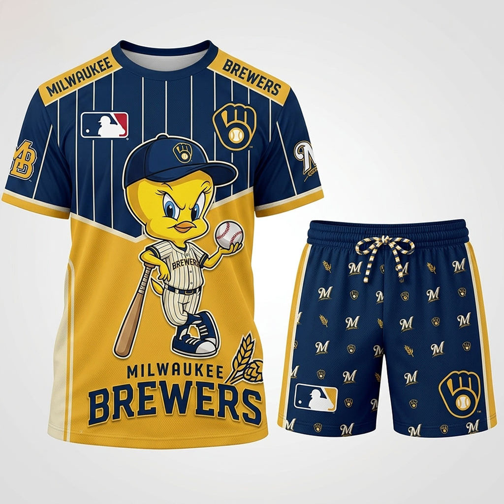 Milwaukee Brewers X Tweety Looney Tunes Shirt And Shorts Set Brewers Merch Baseball Fan Gear