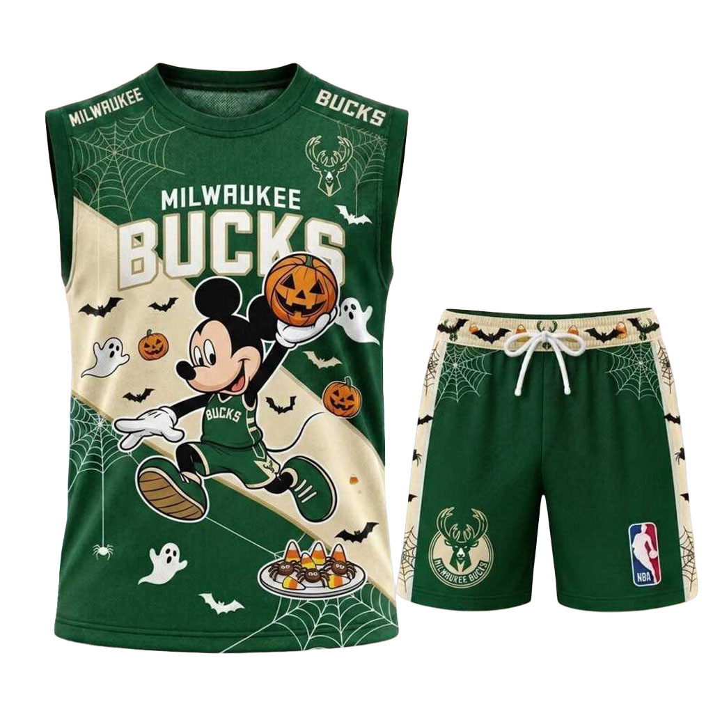 Milwaukee Bucks Mickey Mouse Halloween Basketball Muscle Tank And Shorts Bucks Merch Him Gifts