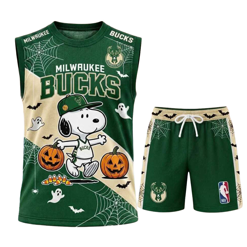 Milwaukee Bucks Snoopy Halloween Basketball Muscle Tank And Shorts Bucks Merch Brother Gifts Milwaukee Bucks Snoopy Halloween Basketball Muscle Tank And Shorts Bucks Merch Brother Gifts