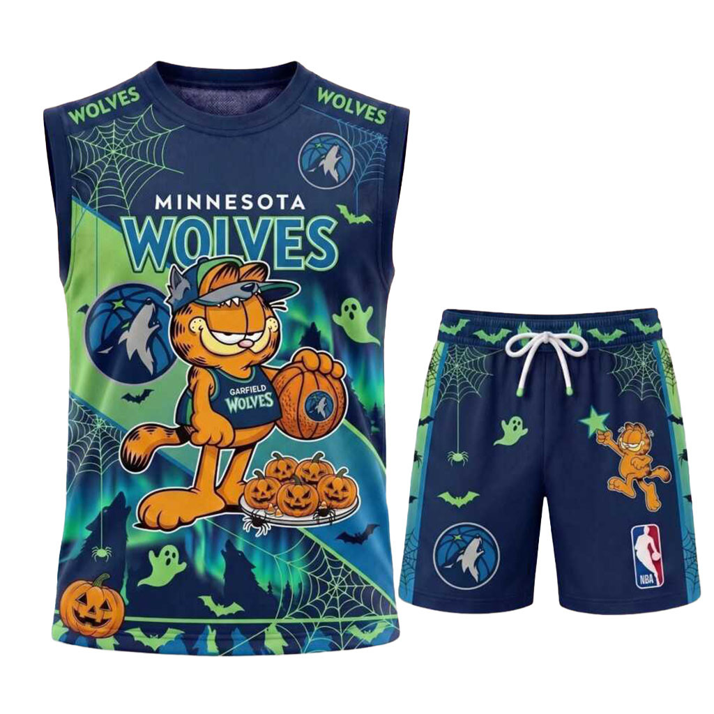 Minnesota Timberwolves Garfield Halloween Basketball Muscle Tank And Shorts Timberwolves Merch