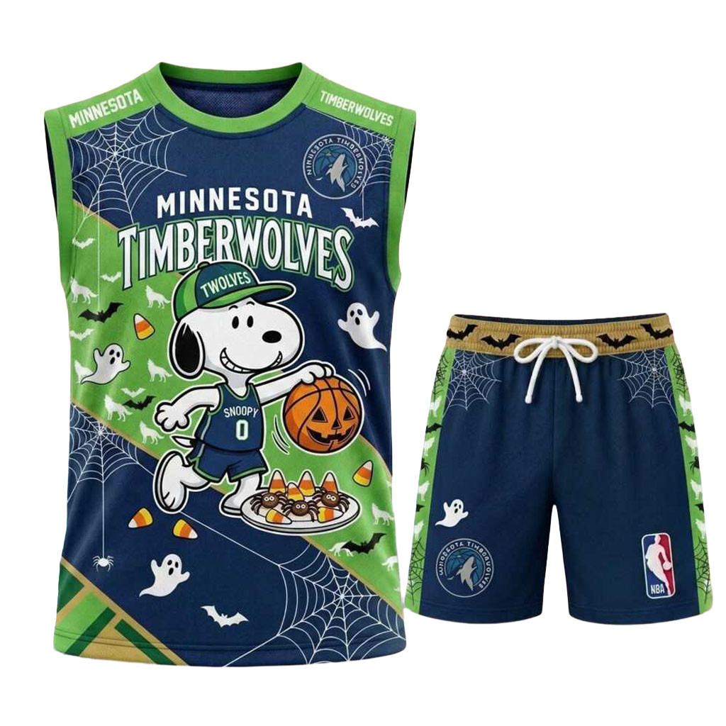 Minnesota Timberwolves Snoopy Halloween Basketball Muscle Tank And Shorts Timberwolves Merch
