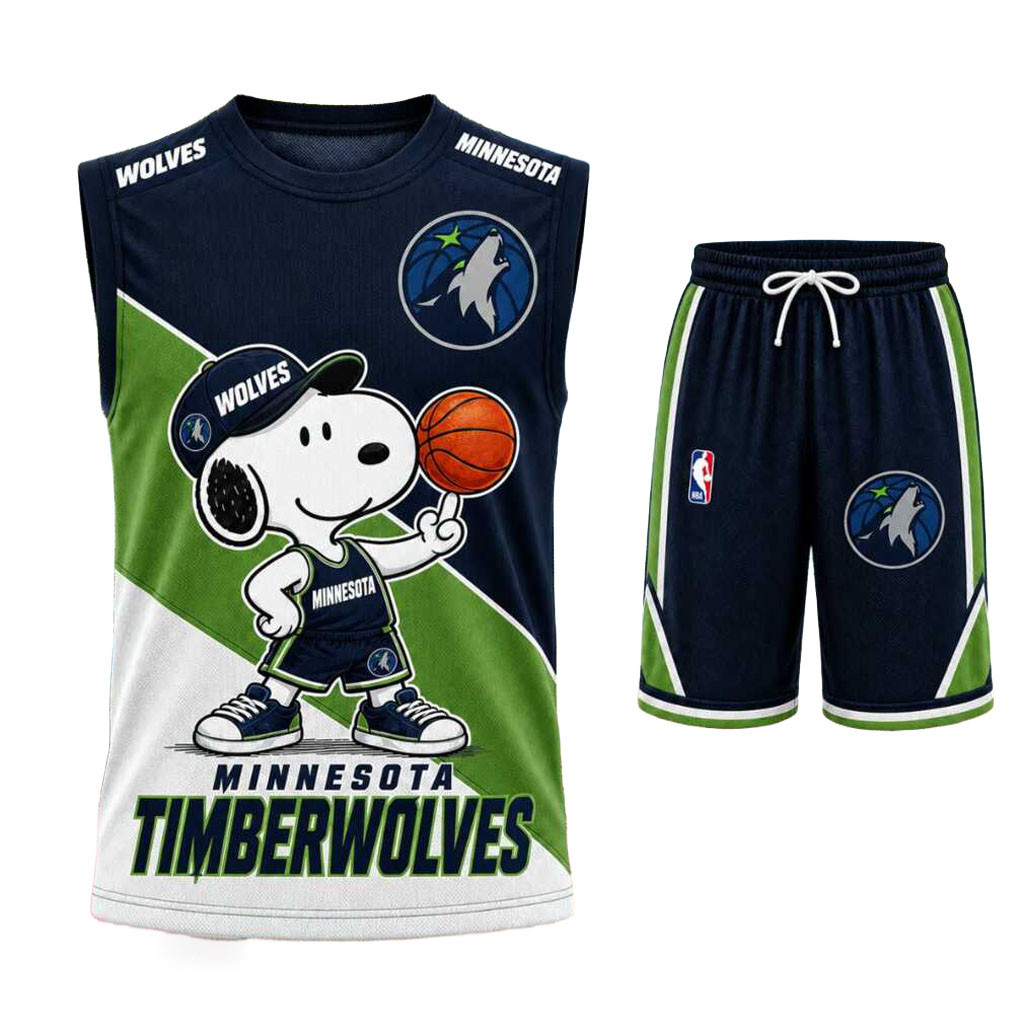 Minnesota Timberwolves Snoopy Mascot Tank Top And Shorts Set MN Timberwolves Merch Minnesota Timberwolves Snoopy Mascot Tank Top And Shorts Set MN Timberwolves Merch
