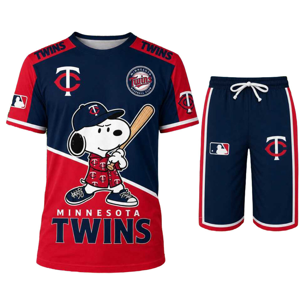 Minnesota Twins Snoopy Baseball Cartoon Sports Shirt And Shorts MN Twins Merch Gift For Fans