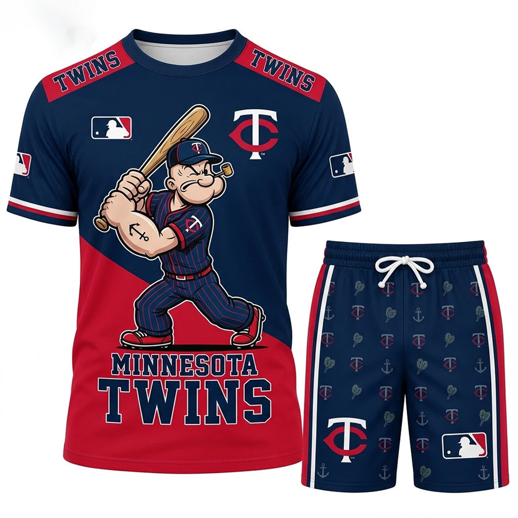 Minnesota Twins X Popeye The Sailor T-Shirt And Shorts Set Twins Merch Gifts For Baseball Fans
