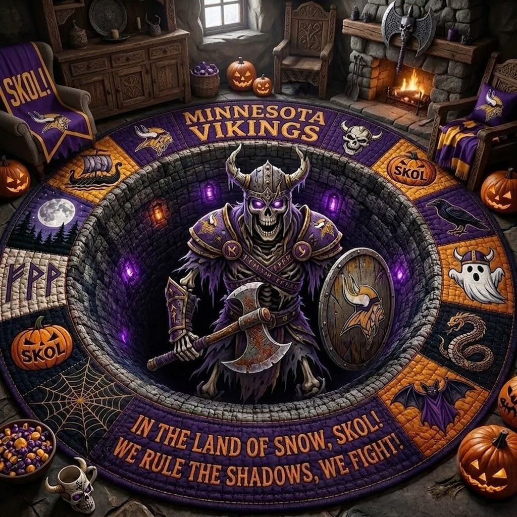 Minnesota Vikings 2026 Monster Halloween Quilted Round Mat MN Vikings Merch Spooky Home Decor