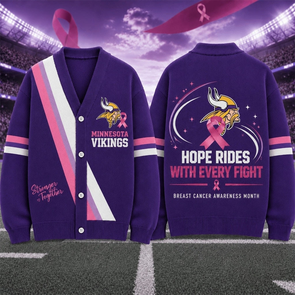 Minnesota Vikings Breast Cancer Hope Rides With Every Fight Cardigan MN Vikings Merch Gifts