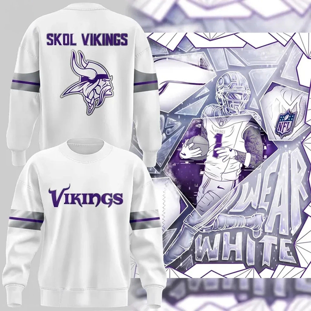 Minnesota Vikings Football White Sweatshirt SKOL Vikings Merch Football Fan Gift Ideas