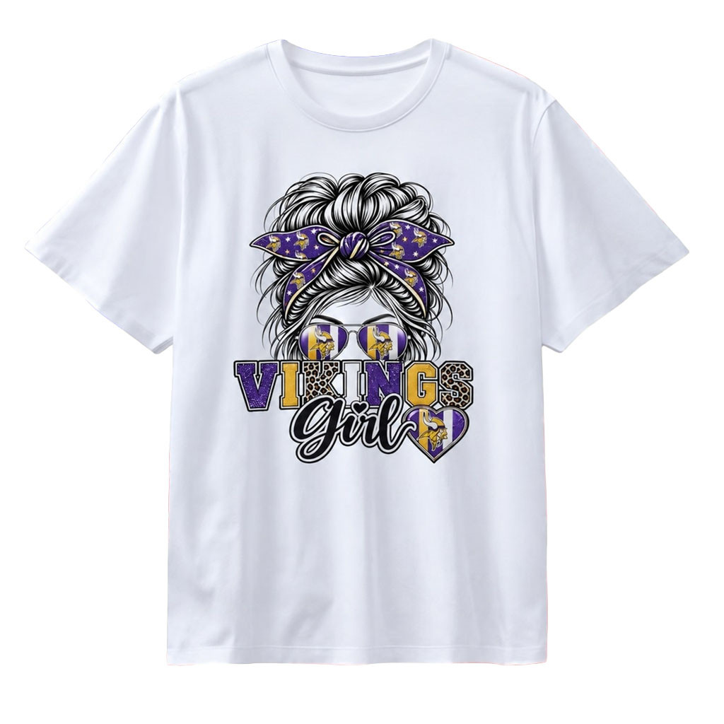 Minnesota Vikings Girl Messy Bun Sunglasses T-Shirt Cute Game Day Shirt MN Vikings Merch