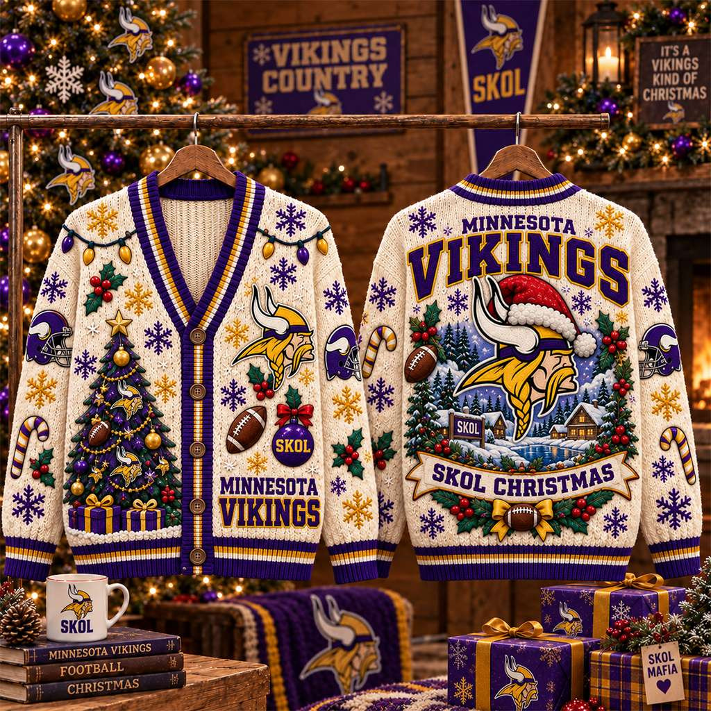 Minnesota Vikings Merch Skol Christmas Cardigan Cute Game Day Outfit Present For Football Fans