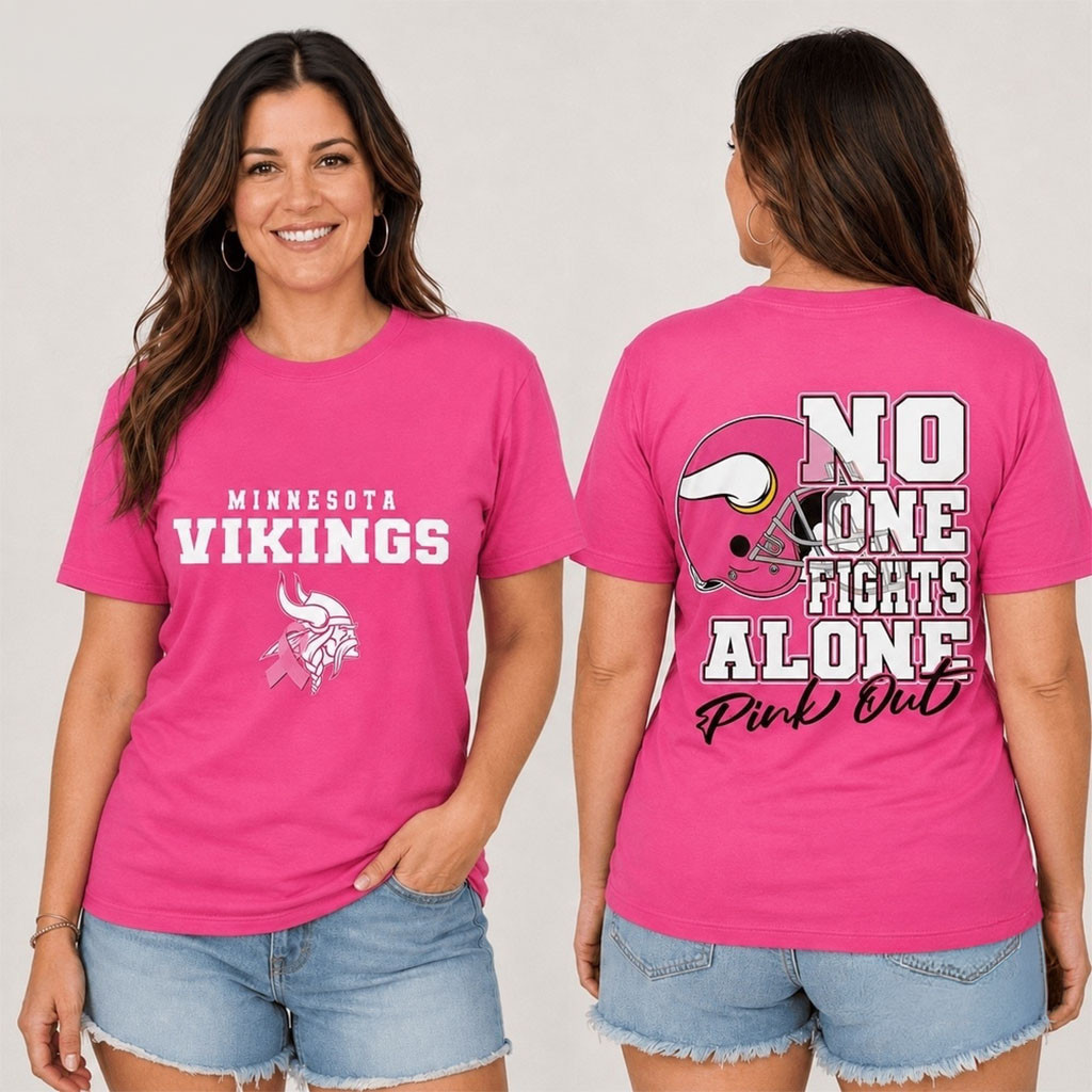 Minnesota Vikings No One Fight Alone Pink Out T-Shirt Vikings Merch Presents For Football Fans