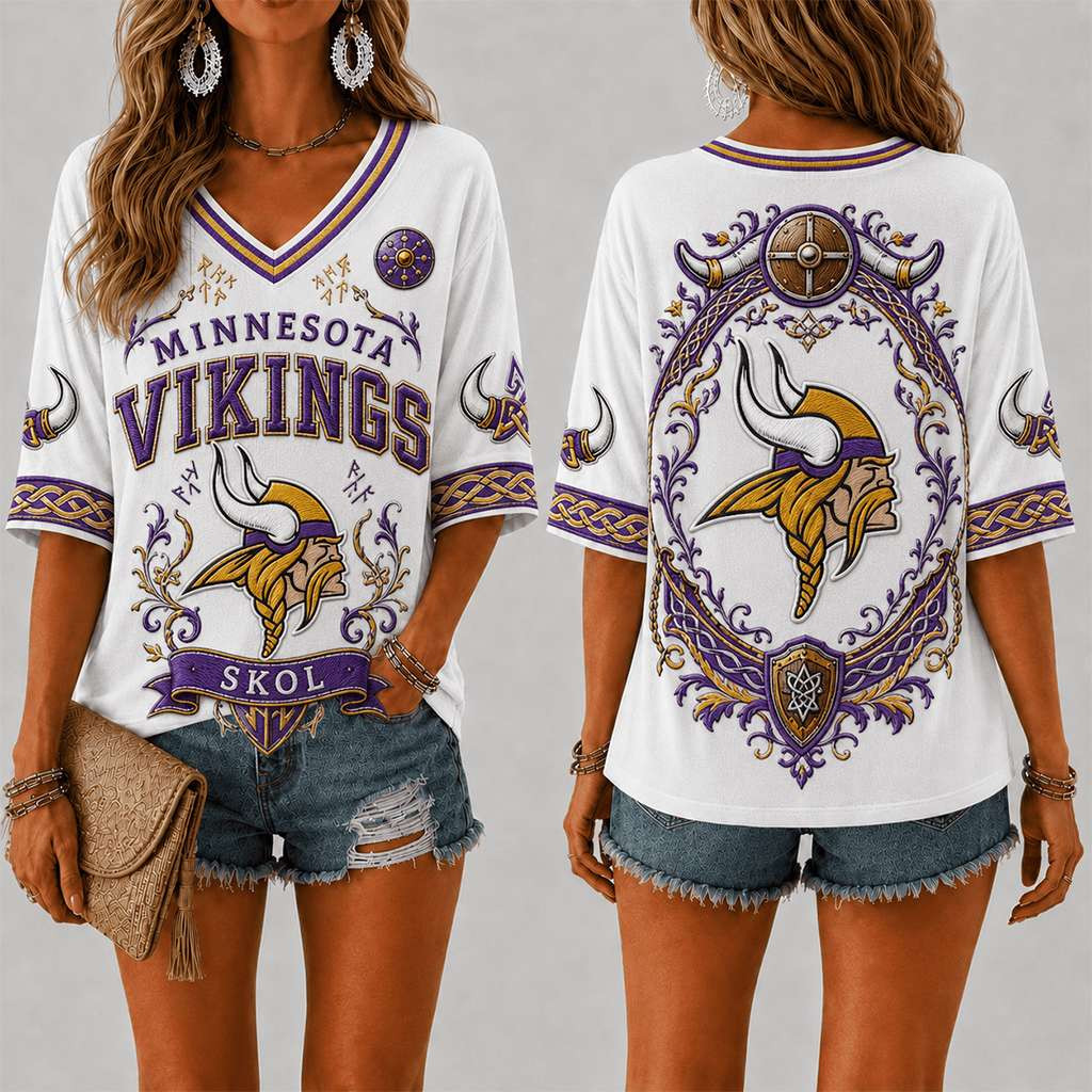 Minnesota Vikings Skol V-Neck Shirt Game Day Graphic Tee MN Vikings Merch Gift For Fans