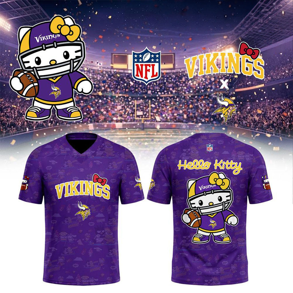 Minnesota Vikings x Hello Kitty 2026 Crossover Graphic Football Jersey Vikings Merch Fan Gear