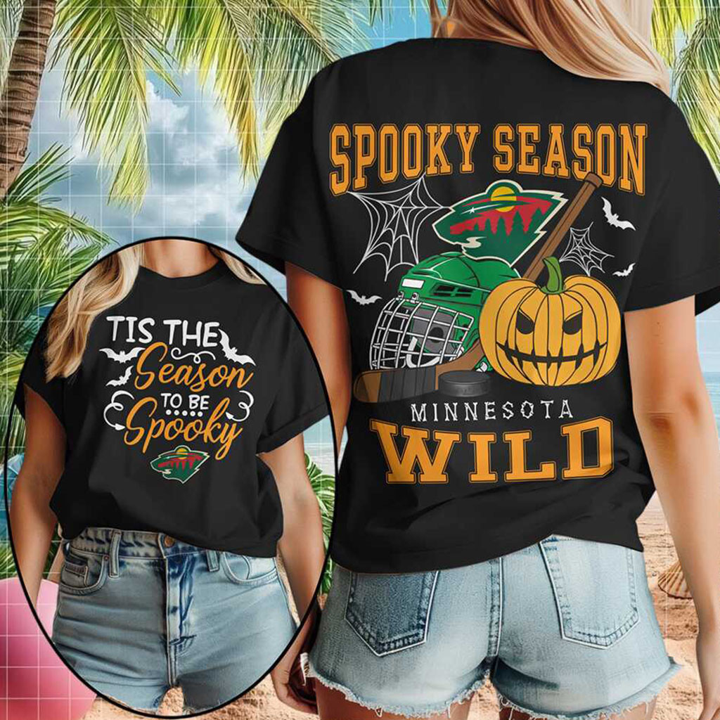 Minnesota Wild Spooky Season Halloween Pumpkin Shirt Minnesota Wild Merch Gifts For BFF