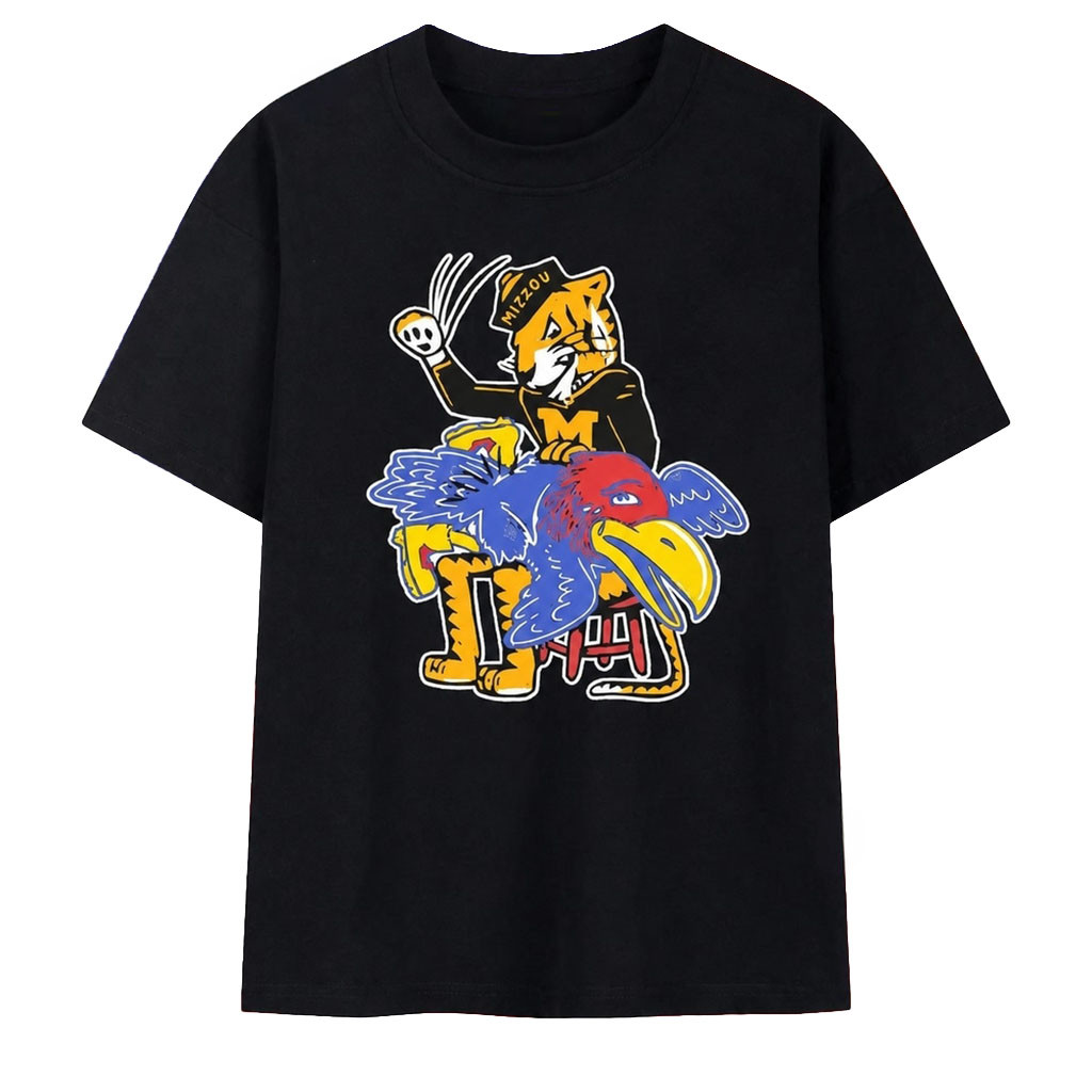 Mizzou Tigers Mascot Spanking Kansas Jayhawk T-Shirt Funny Game Day Shirt Gift For Fans