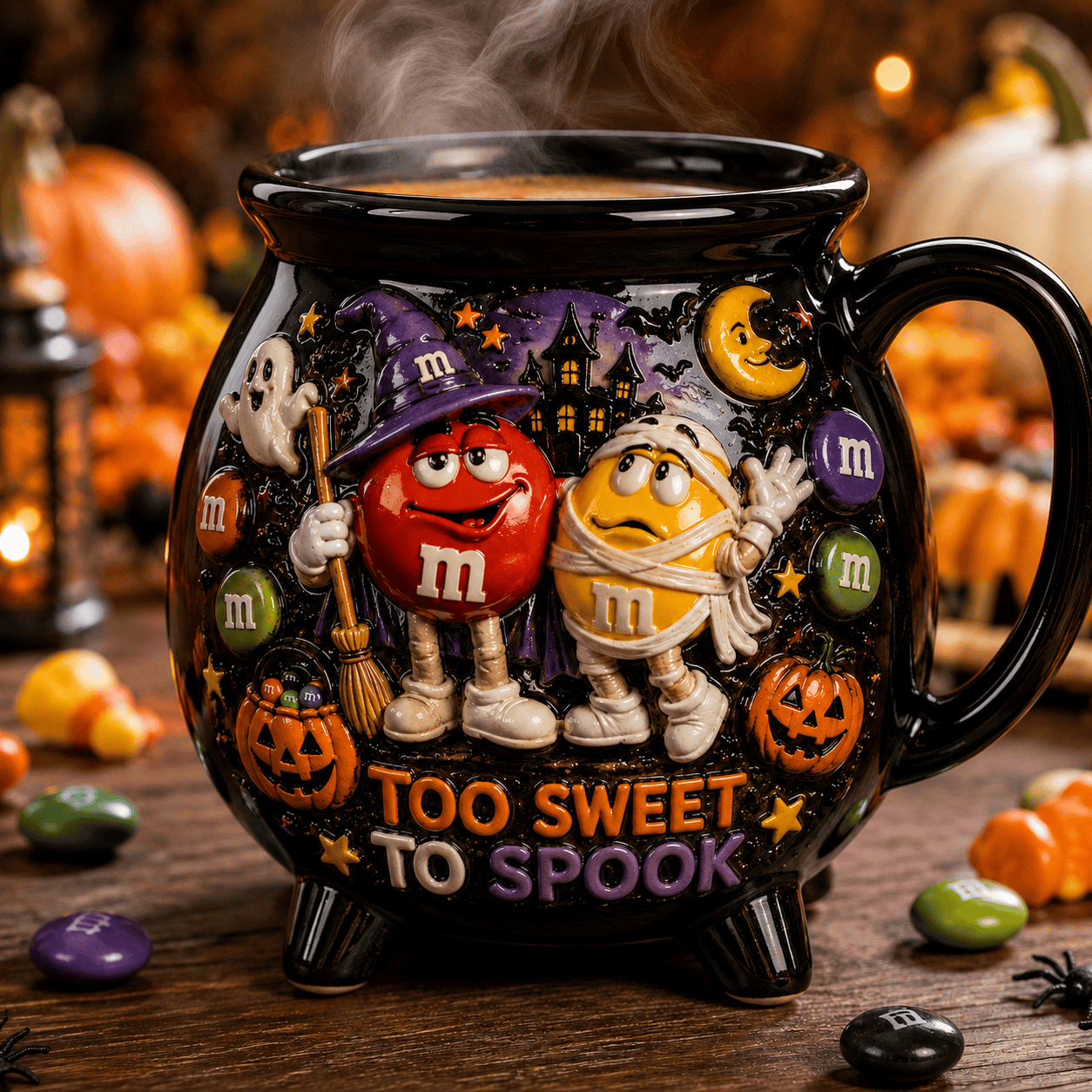 M&M Candy Halloween Cauldron Mug Too Sweet To Spook Witch Mug Spooky Season Gifts
