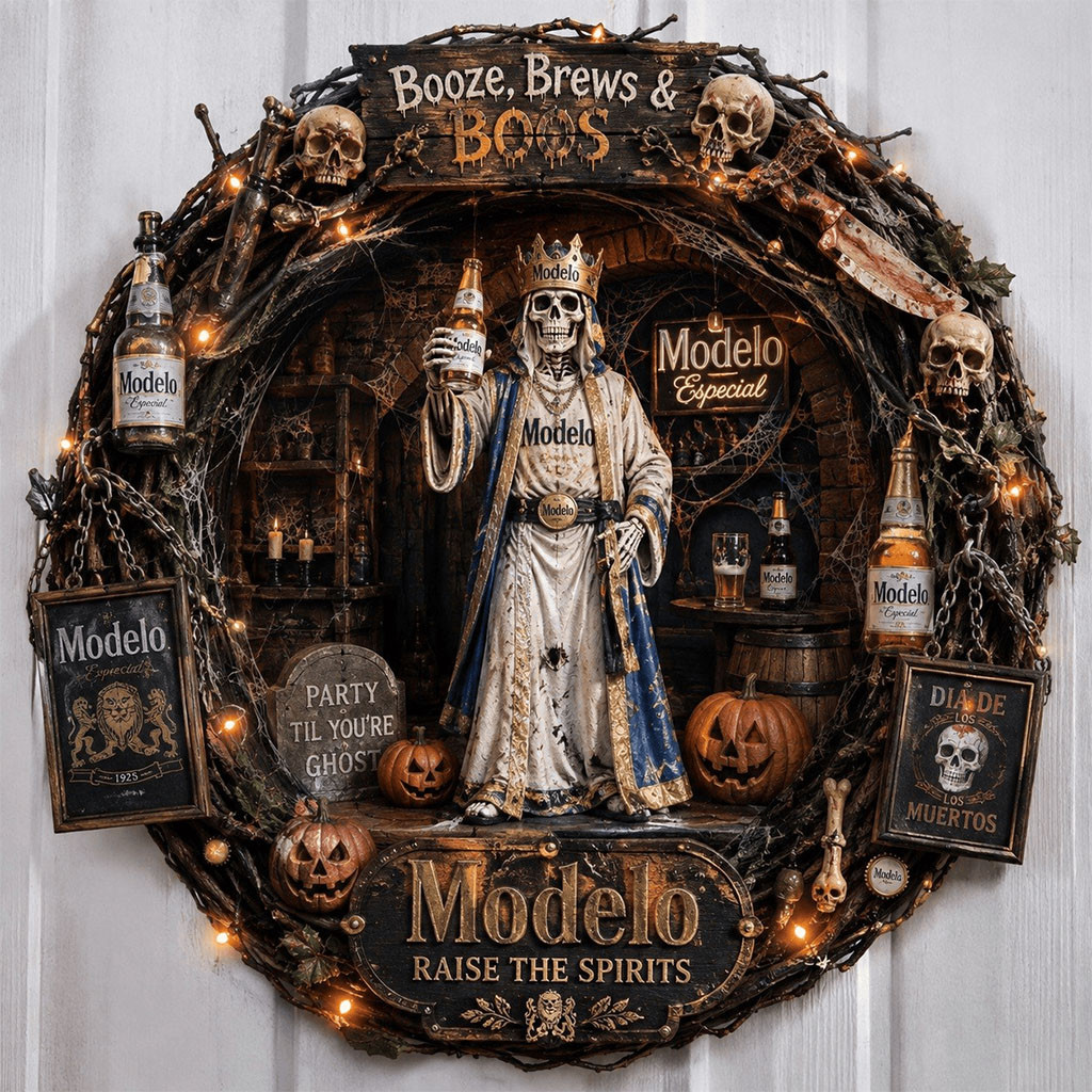 Modelo Raise The Spirit Halloween Door Sign Booze Brews And Boos Wreath Gift For Beer Lovers Modelo Raise The Spirit Halloween Door Sign Booze Brews And Boos Wreath Gift For Beer Lovers