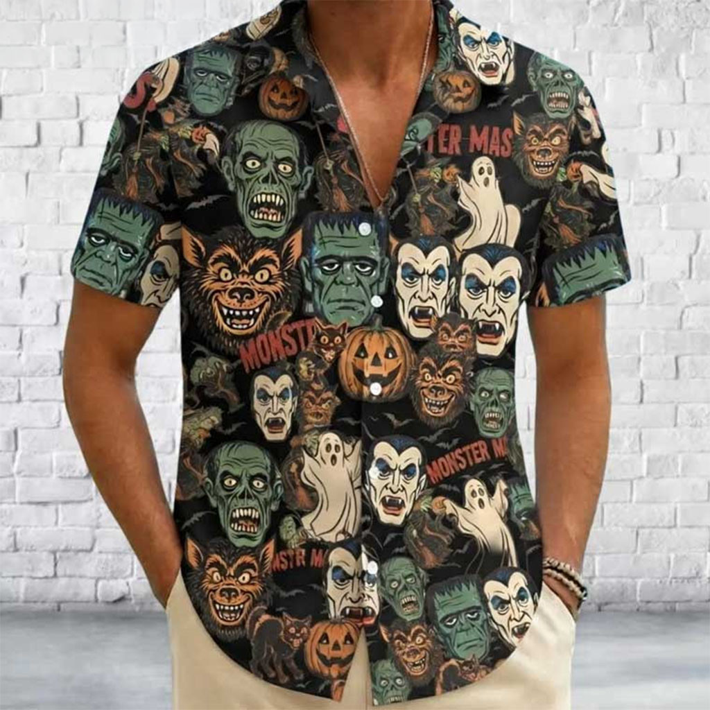 Monster Mash Retro Halloween Spooky Season Hawaiian Shirt Monster Mash Merch Horror Lovers Gifts