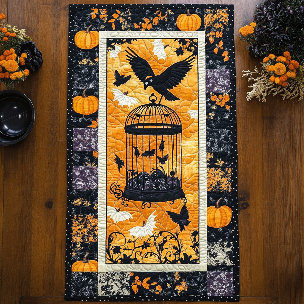Monstrous Halloween Quilted Table Runner Scary Halloween Table Spooky Gifts For Her