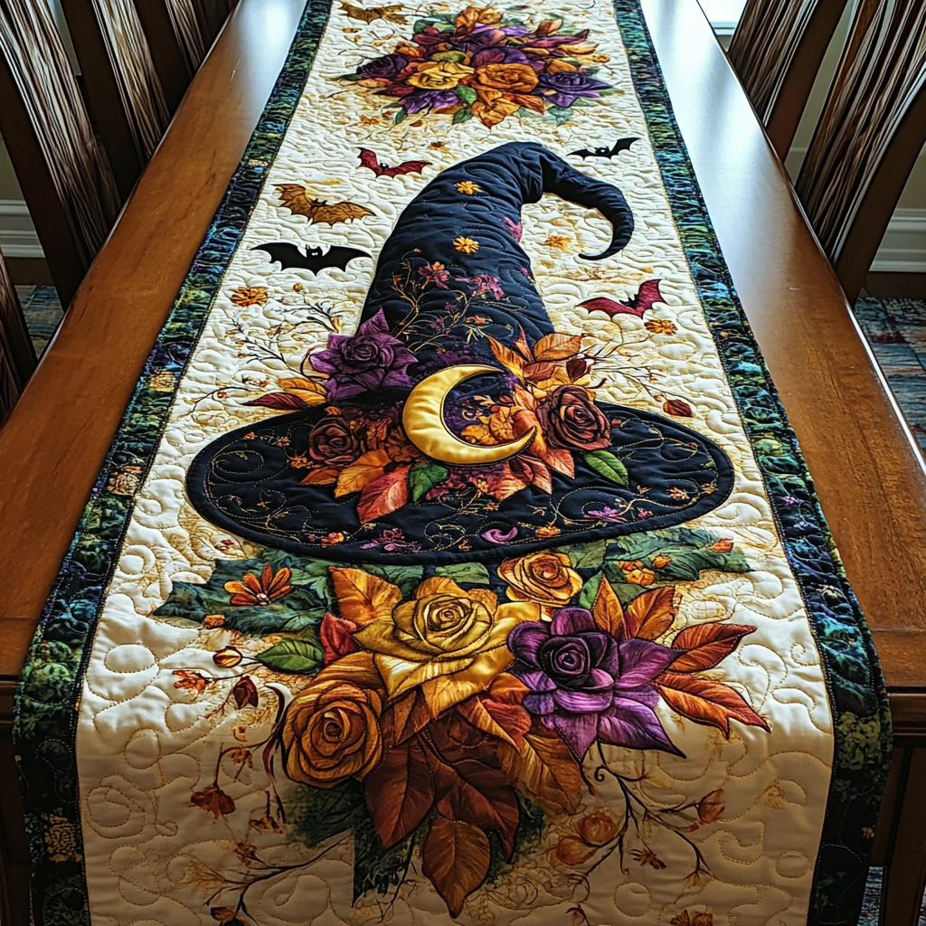 Moon Bloom Quilted Table Runner Scary Table Decorations Halloween Themed Gifts
