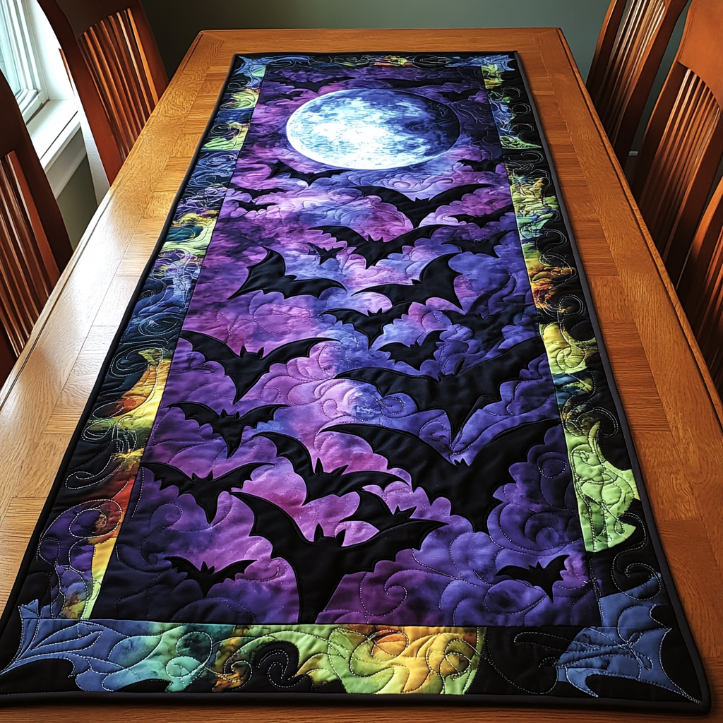 Moon Flight Quilted Table Runner Scary Halloween Table Decor Halloween Family Gifts