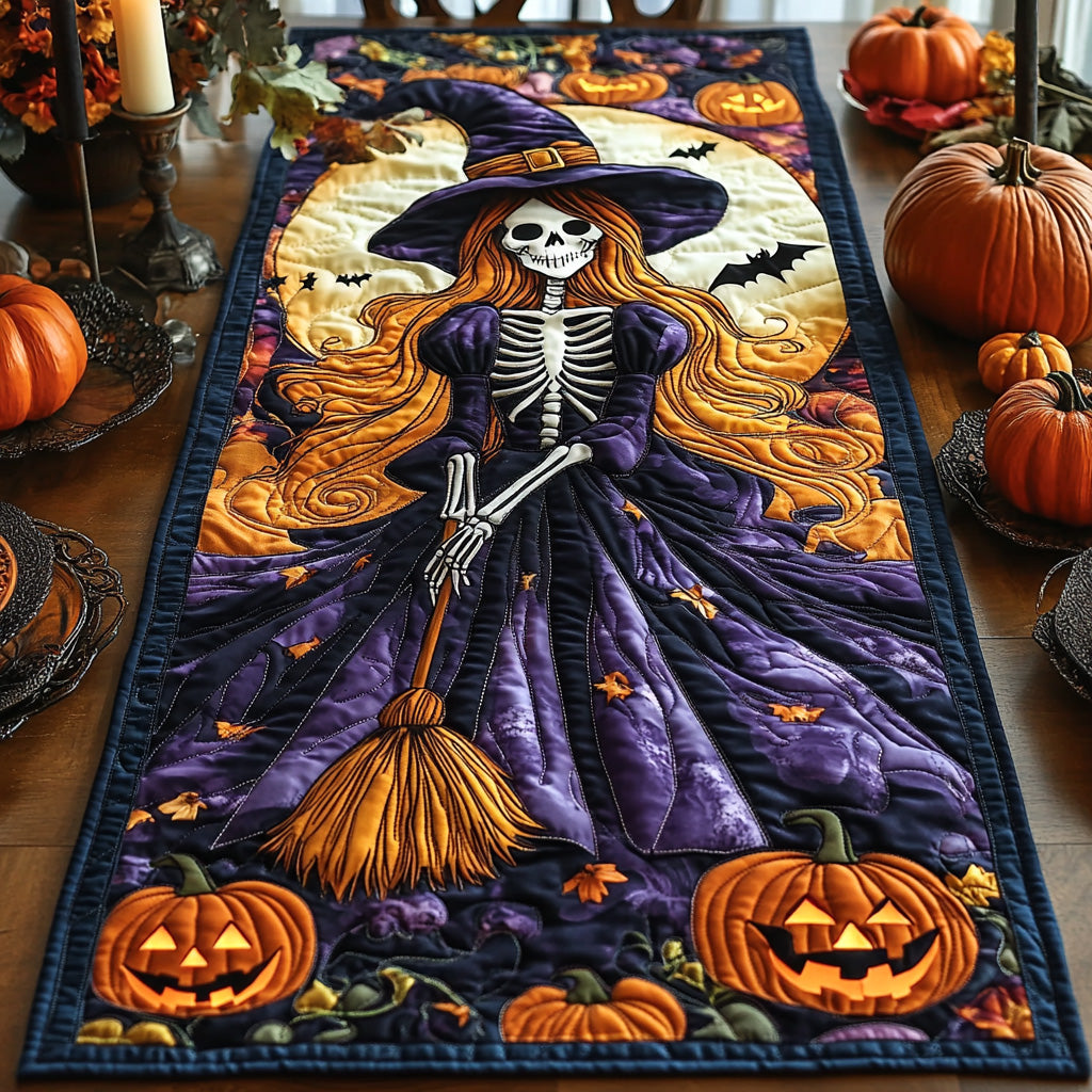 Moonlit Magic Quilted Table Runner Scary Halloween Table Decor Black Cat Gift Items