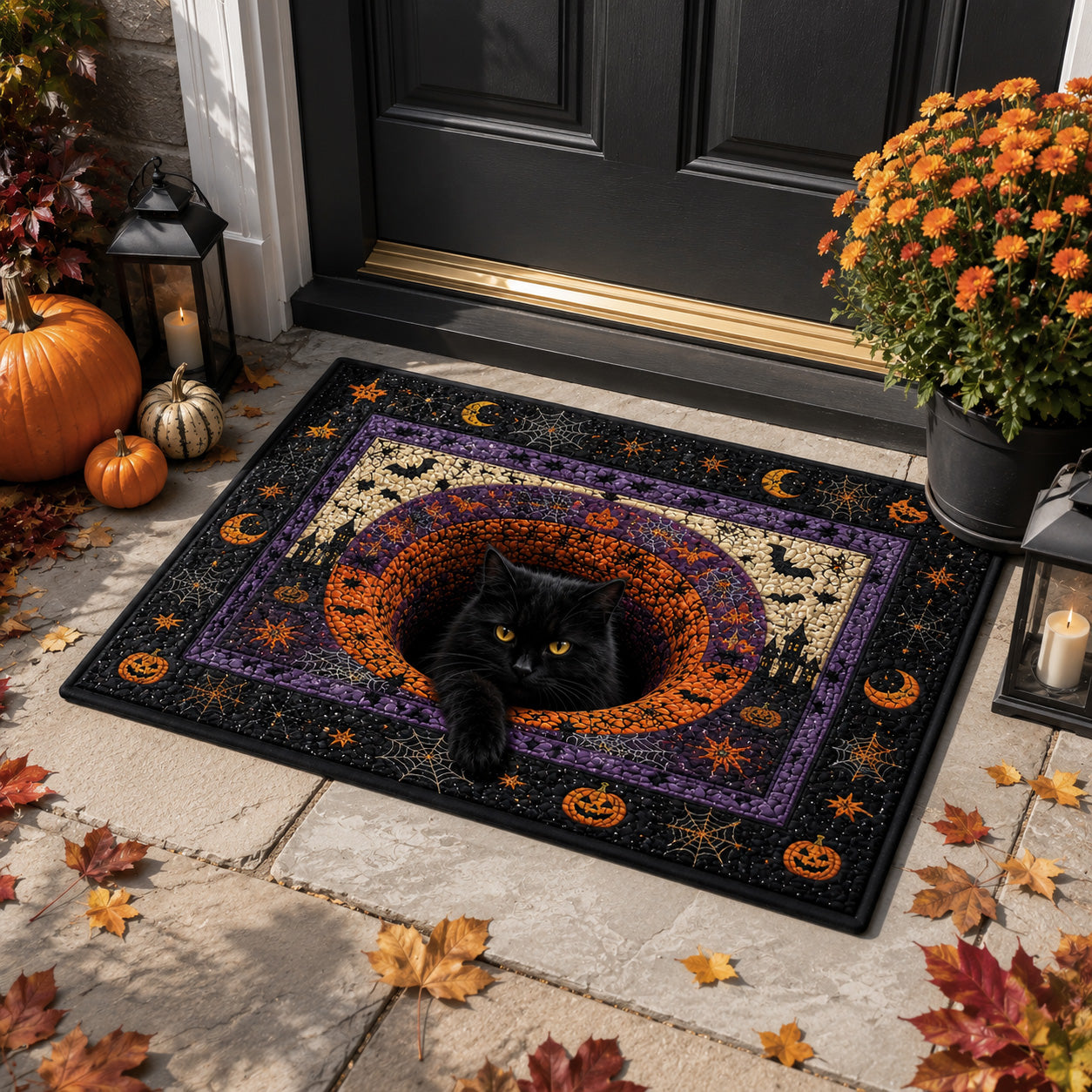 Moonlit Mischief Doormat Halloween Entry Mat Porch Decor Ideas Gift For Cat Lovers