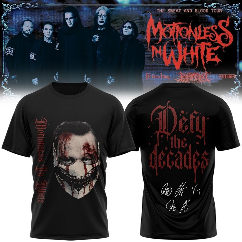 Motionless In White Merch The Sweat And Blood Tour Signed 2026 T-Shirt Defy The Decades Shirt