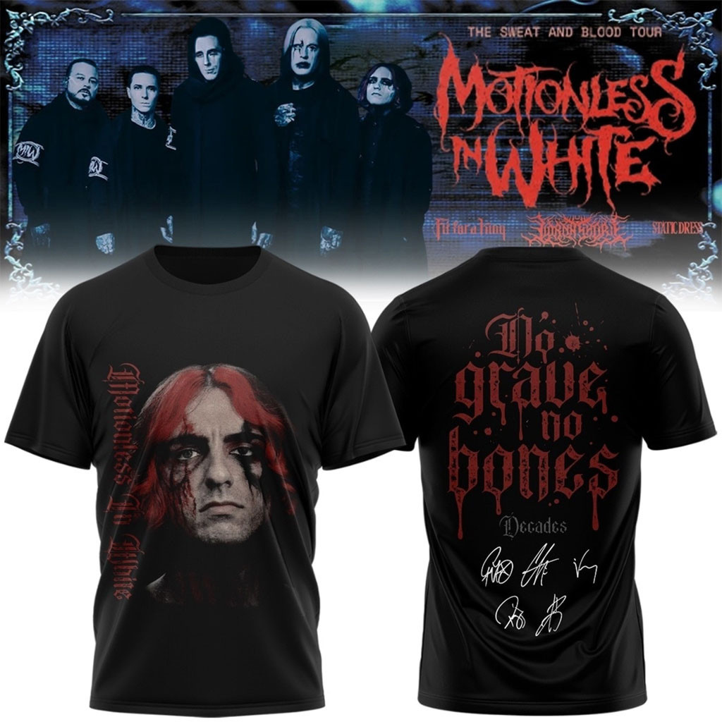 Motionless In White Merch The Sweat And Blood Tour Signed 2026 T-Shirt No Grave No Bones