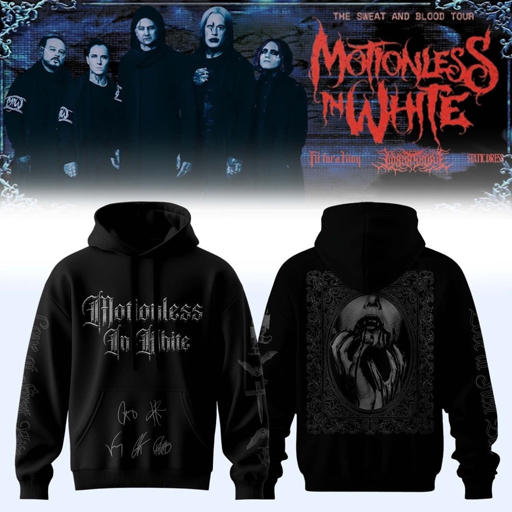 Motionless In White Signed Decades 2026 Black Hoodie Motionless In White Merch Fans Gifts