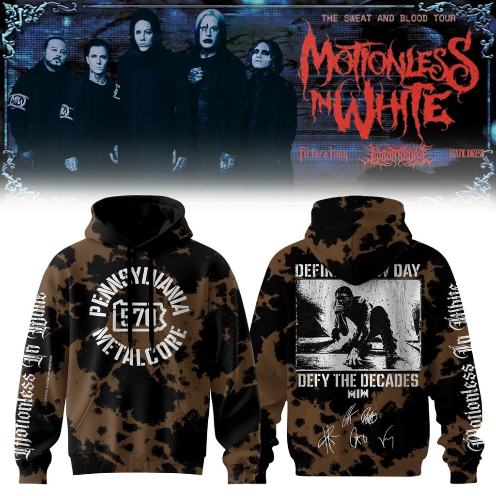 Motionless In White Signed Decades 2026 Tie Dye Hoodie Motionless In White Merch Him Gifts
